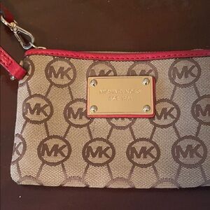 Michael Kors Tan and Red Logo Wristlet
